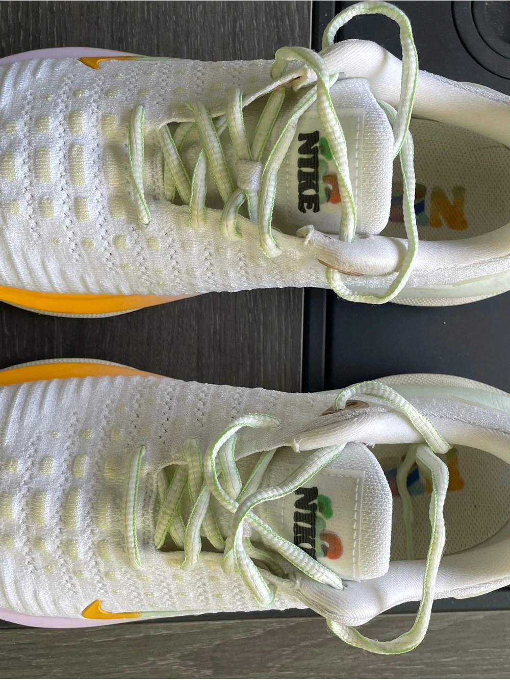 Nike Women’s White Sneakers with Yellow Swoosh and Mint Accents